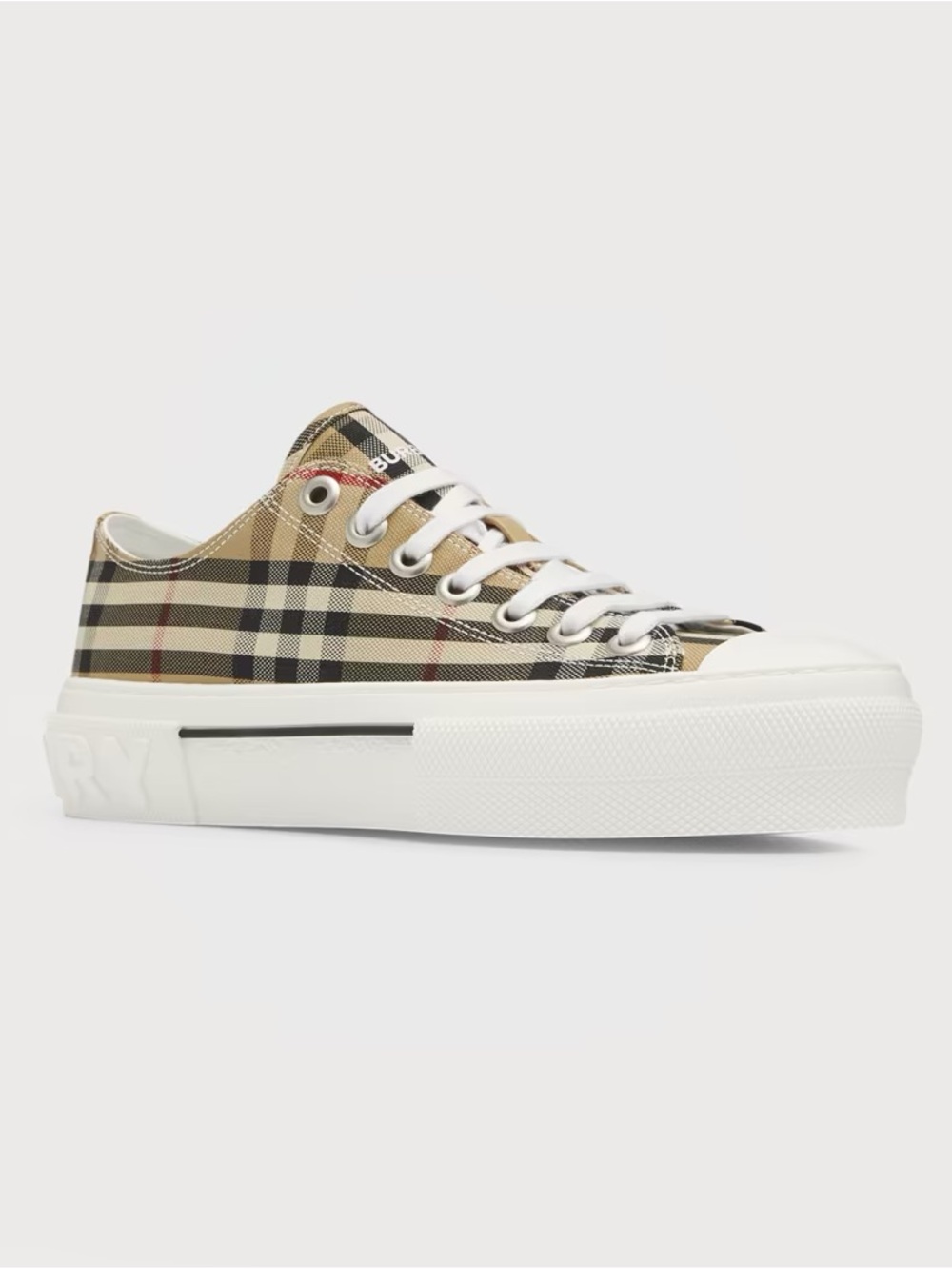 Burberry Beige Plaid Low-Top Sneaker with White Sole - Picture 3 of 8